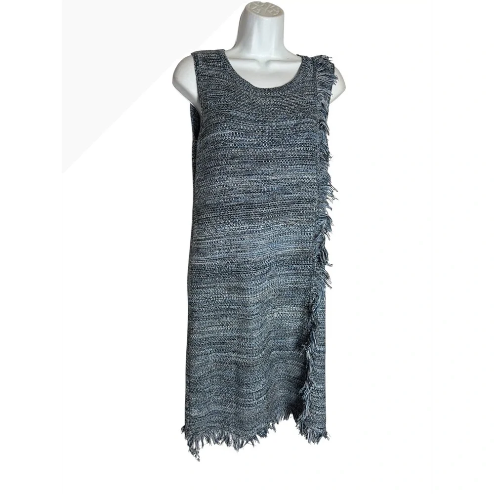 Anthropologie Shift Dress Size XS Stone Blue Holding Horses Fringe Edges PERFECT